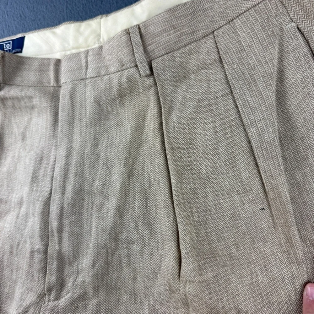 Vintage Polo Ralph Lauren Pants Men 38x30 (Fit 36x30) Beige Linen Double Pleated